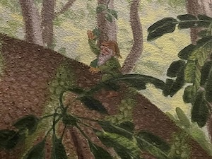An elf hidden in a painting at the Denver Museum of Nature and Science.